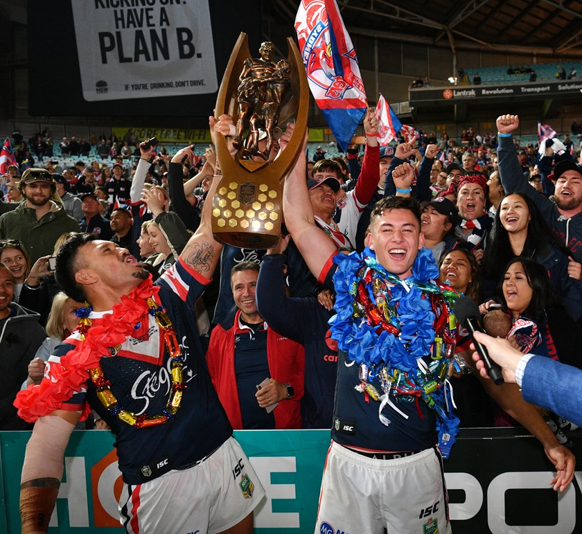 Cook Islander Champions: Zane Tetevano and Joseph Manu helped bring the Roosters the 2018 Premiership. 