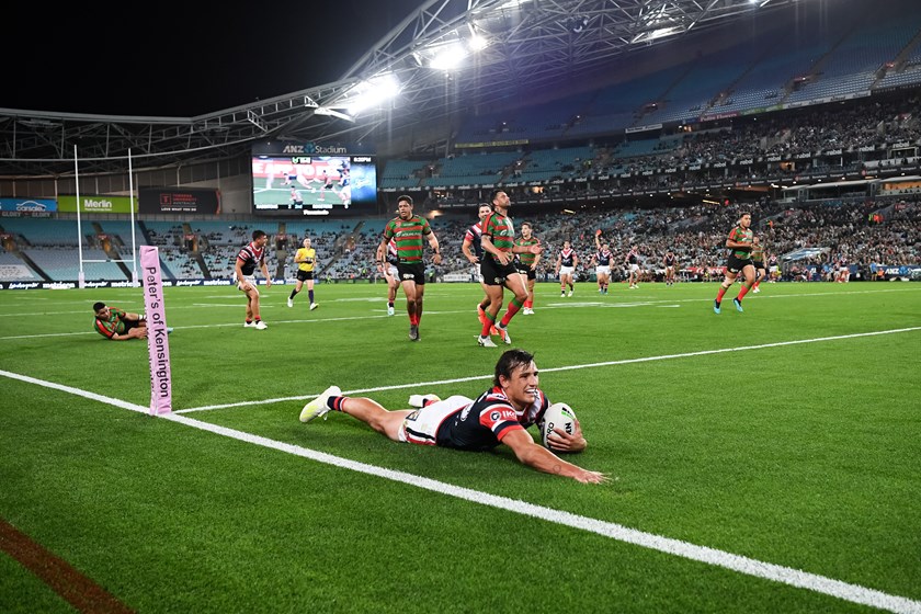 Billy Smith scored a try against the South Sydney Rabbitohs in just his second NRL match.