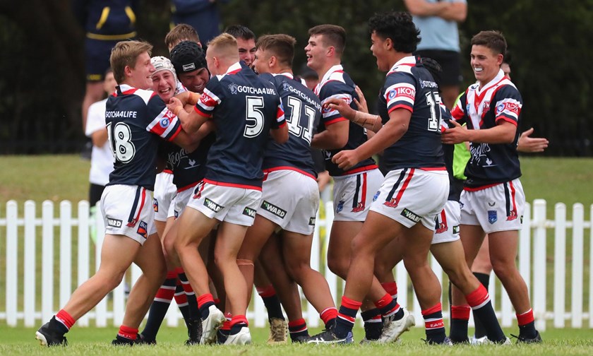 Our Harold Matthews side celebrate a try during last year's campaign.