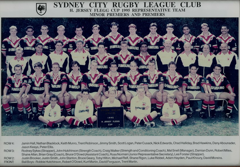 Humble Beginnings: Trent Robinson (back row, fourth from left) in the Club's Jersey Flegg side in 1995. He would go on to make his NRL debut for the Wests Tigers, before heading to the Parramatta Eels under the tutelage of Brian Smith, the coach he would eventually succeed in 2013.