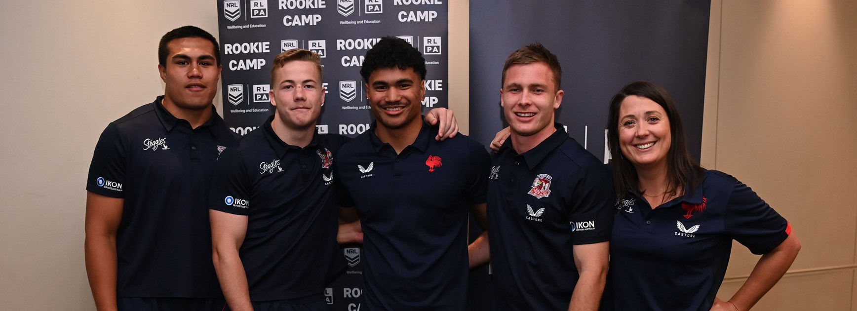 Future Stars: (from left to right) Xavier Va'a, Ethan King, Robert Toia and Tyler Moriarty with the Club's Career & Education Manager, Sheridan Hawkins.