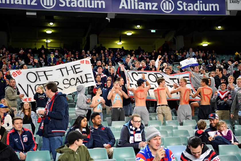 Radley had more than 100 friends and family members in attendance for his NRL debut, all showing their support through spray-painted signs and red and blue body paint.  