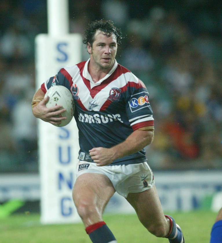 Adrian Morley takes a hit-up against the Bulldogs.